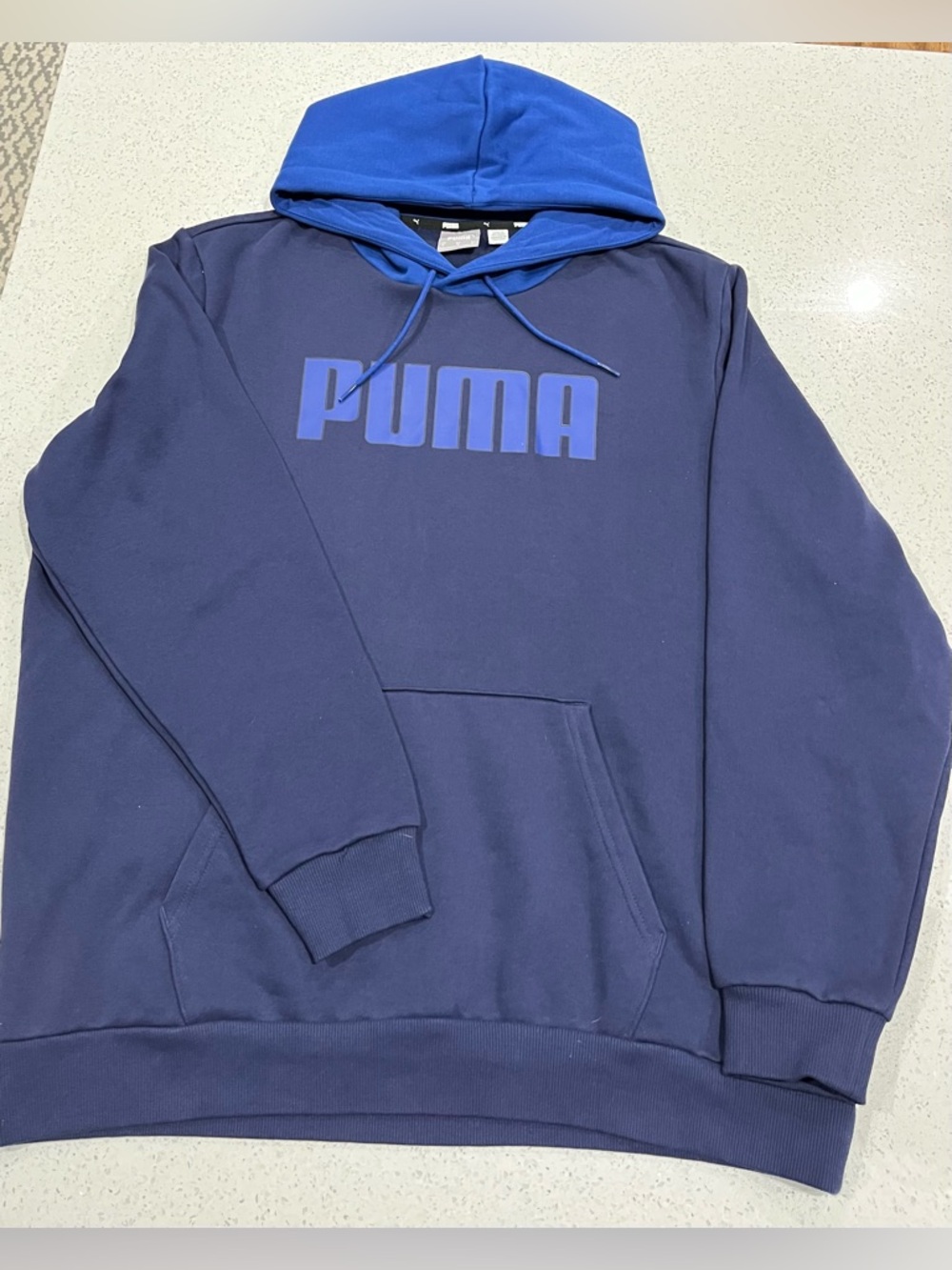 PUMA Men's Hoodie Sweatshirt XL Lake Blue, Kangaroo Pocket, Big Logo